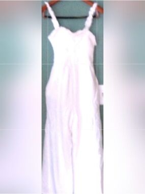 Jessica Simpson white smocked straps wide leg jumpsuit